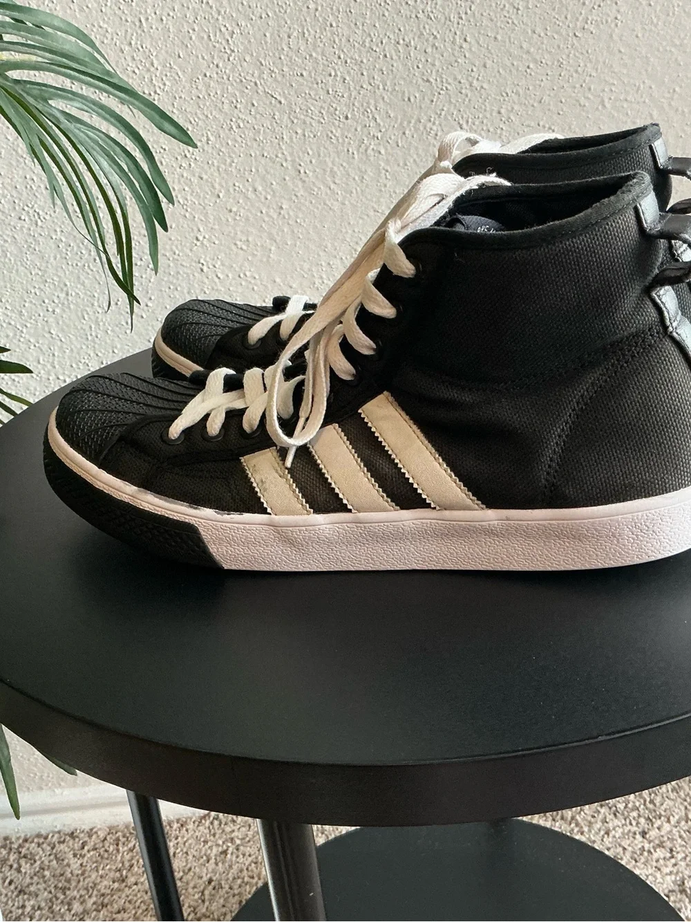 Adidas NZA Shell Toe Black w/3 Stripe Canvas Shoes Men Sz 9.5